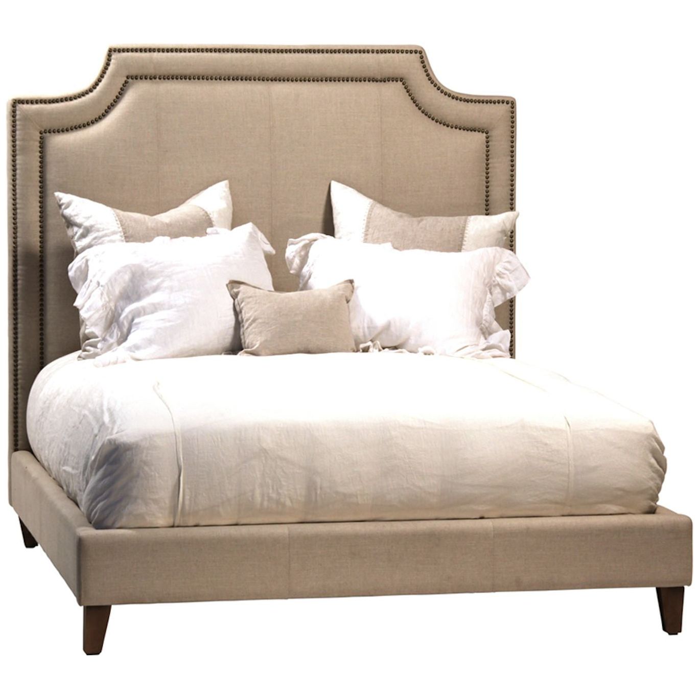 Classic Upholstered Bed With Bronze Nailhead Trim – Mortise & Tenon