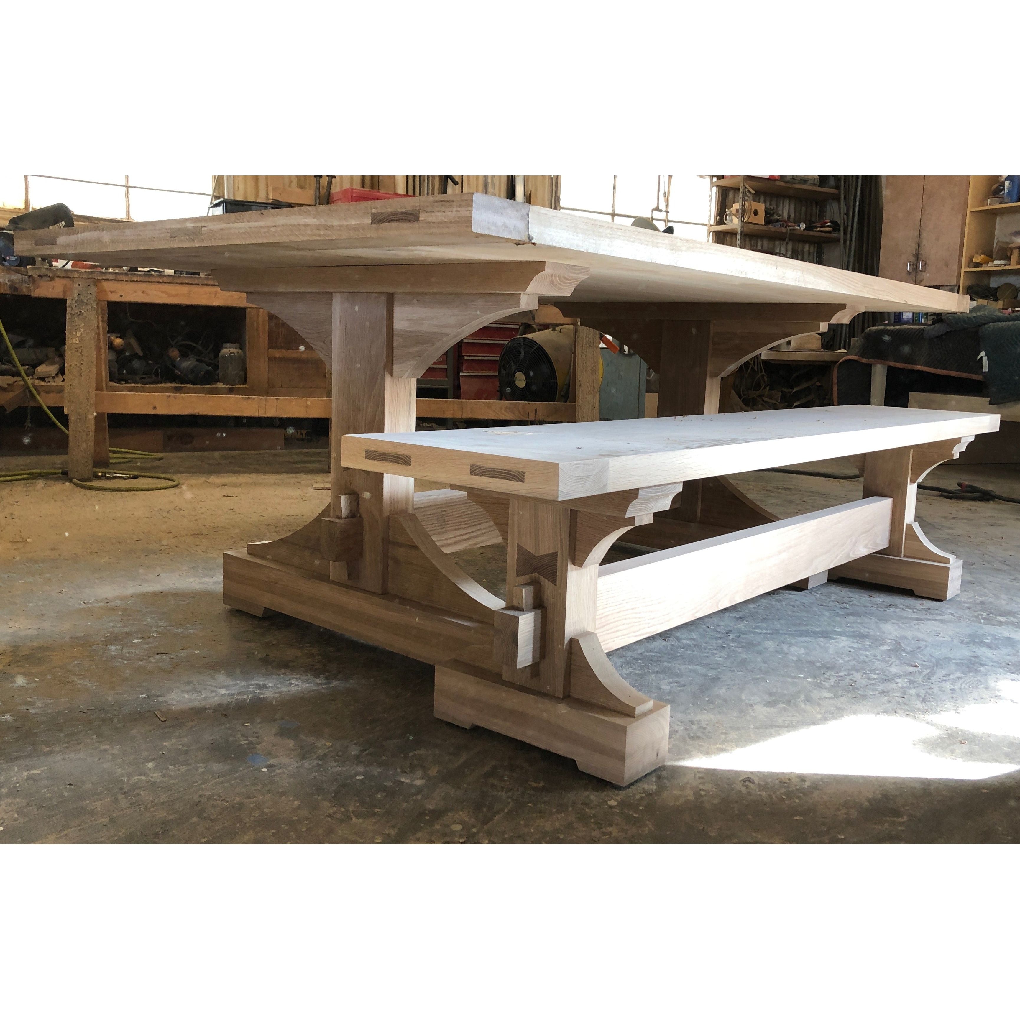 Trestle dining table with bench hot sale