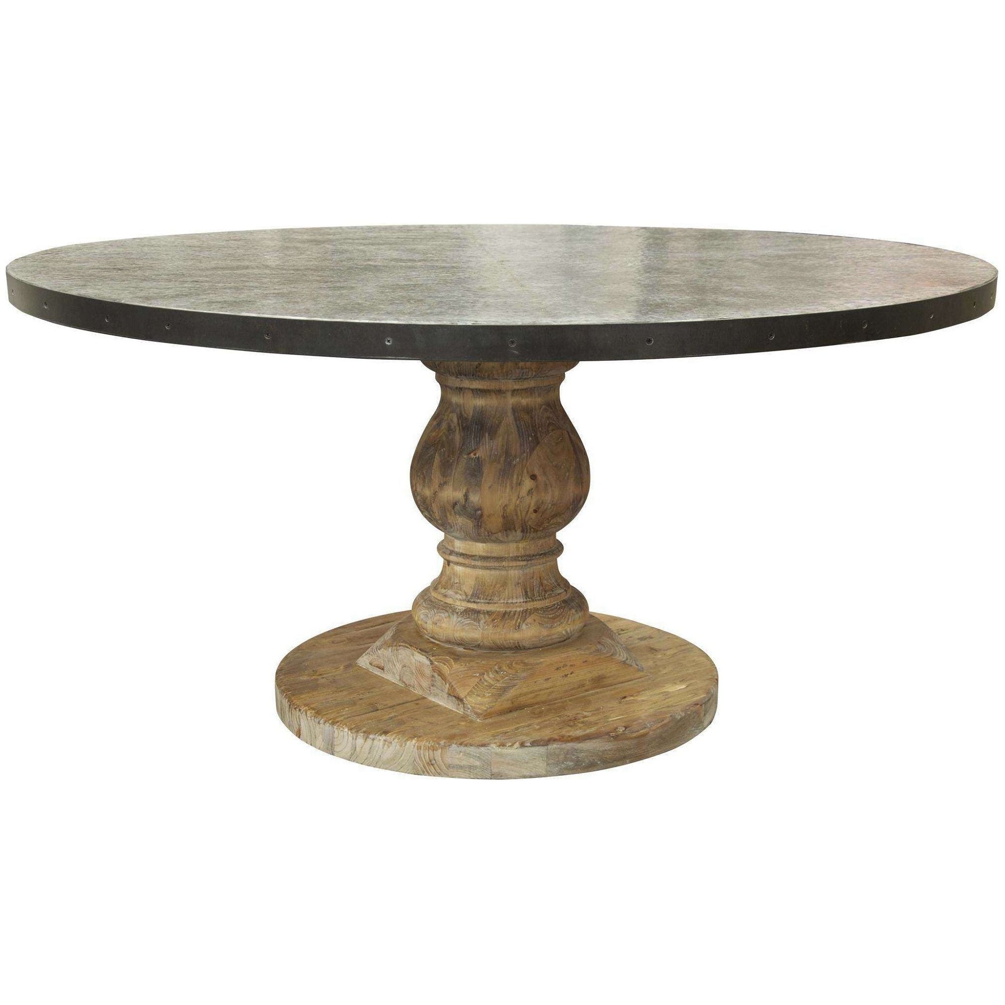 Roseanne Pedestal Dining Table With Zinc Top – Mortise & Tenon